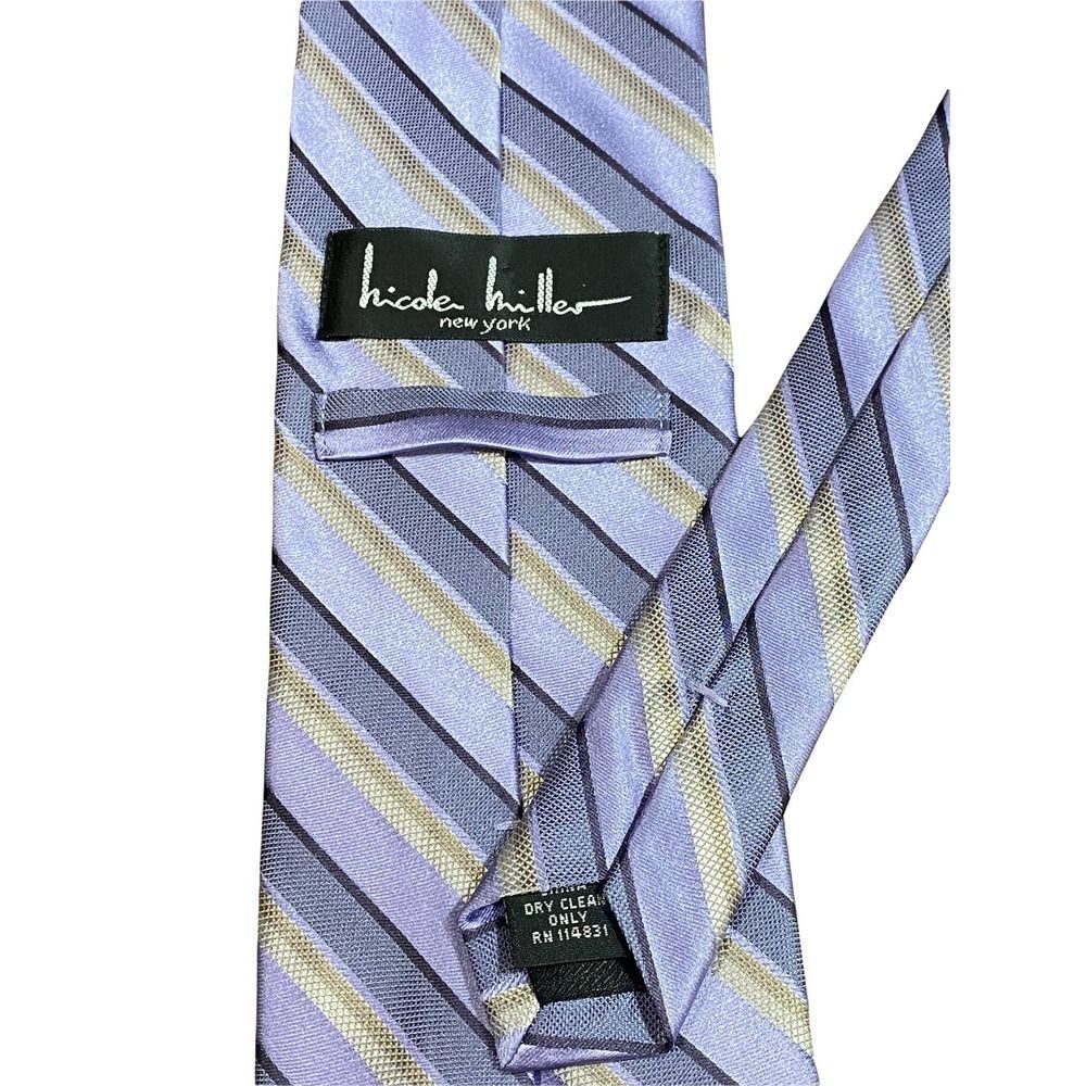 Nicole Miller Silk Purple Silver Striped Classic Men's Pointed Tie